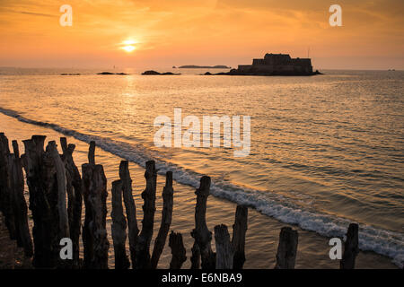 France, Ille et Vilaine, Emerald Coast, Saint Malo, sunset from the ramparts, Brittany, France Stock Photo