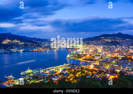 Nagasaki, Japan city skyline at dusk. Stock Photo