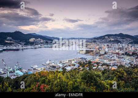 Nagasaki, Japan city skyline at dusk. Stock Photo