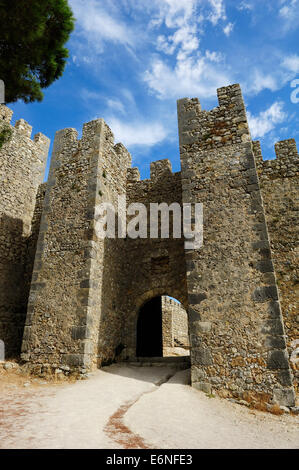 main entrance of medieval castle Castelo dos Mouros, Sesimbra, Portugal Stock Photo