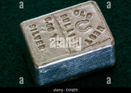 OLD WEST BULLION - 6.05 Troy Ounce Silver Bar - Horseshoe Stamp Stock Photo