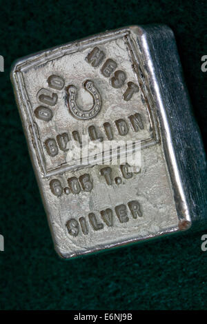 OLD WEST BULLION - 6.05 Troy Ounce Silver Bar - Horseshoe Stamp Stock Photo