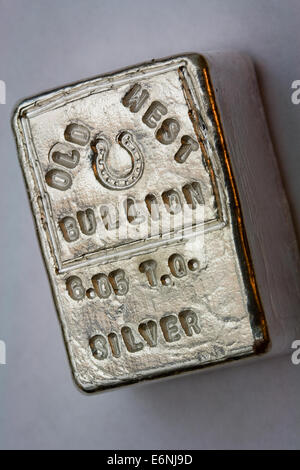 OLD WEST BULLION - 6.05 Troy Ounce Silver Bar - Horseshoe Stamp Stock Photo