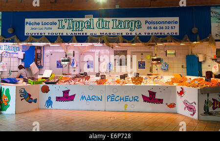 Fish Stall In The Covered Market At Barcelona Spain Stock Photo