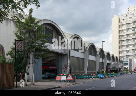 The Grade II* listed, reinforced concrete Stockwell bus garage. Stock Photo