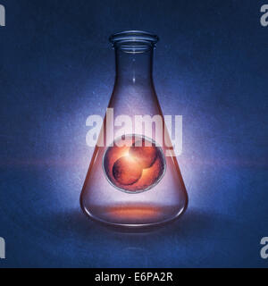 Two-cell embryo in laboratory flask on blue background , detailed illustration Stock Photo