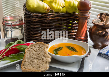 Pumpkin soup is a traditional autumn foods Stock Photo