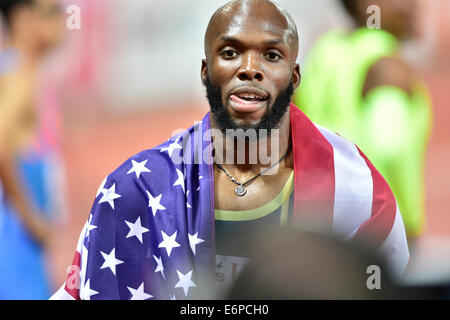 Zurich, Switzerland. 28th Aug, 2014. Victory for LaShawn Merritt (USA) at the 400m race at the IAAF Diamond League athletics meeting in Zurich. Credit:  Erik Tham/Alamy Live News Stock Photo