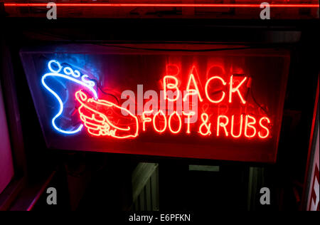 Massage therapy neon sign in Chinatown in New York City Stock Photo