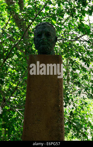 Ernest Hemingway statue top in trees on hill, front view Stock Photo