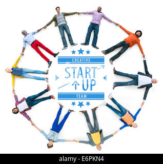 Aerial View of Multiethnic People with Startup Business Concept Stock Photo