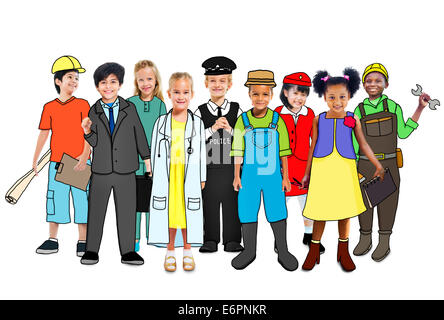 Multiethnic Group of Children with Various Occupations Concept Stock Photo