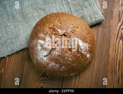 Composition with salami sausages with fresh country  bread .farm-style Stock Photo