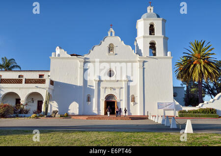 Mission San Luis Rey de Francia, facade with a bell tower, Oceanside, California, USA Stock Photo