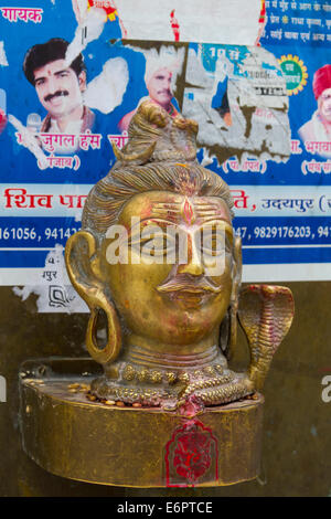 Bronze head of Hindu god Krishna at the Jagdish Mandir Temple, Udaipur, Rajastan, India Stock Photo