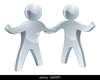 Handshake silver people. Two little silver men shaking hands in agreement. Stock Photo