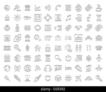 A set of white stamp style media and web icons Stock Photo