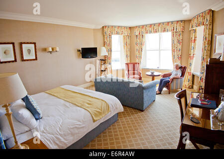 A superior hotel bedroom in the Mullion Cove Hotel on the Lizard peninsula Cornwall England UK Stock Photo