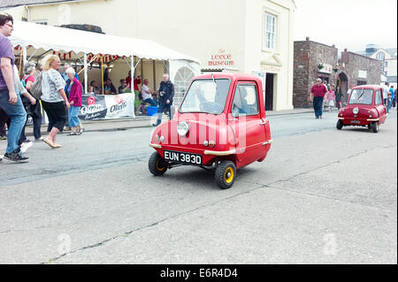The P50 the smallest production car in the world driving in Peel, Isle of Man Stock Photo