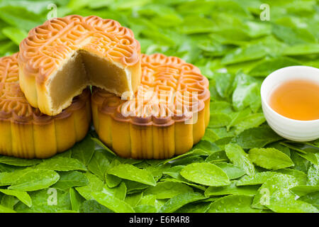 Mooncakes and tea Stock Photo