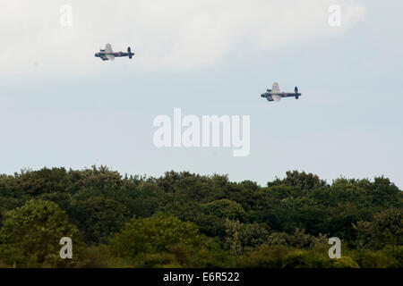 The Battle of Britain Memorial Flight Lancaster PA474 and the Canadian Warplane Heritage Museum Lancaster FM213 at RAF Marham to Stock Photo