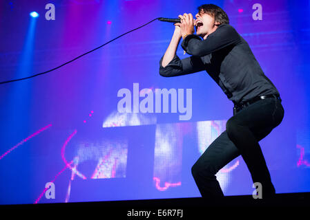 Singer Brett Anderson of Suede, headlining the Bazant Pohoda festival, Trencin, Slovakia, July 12, 2014 Stock Photo