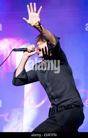 Singer Brett Anderson of Suede, headlining the Bazant Pohoda festival, Trencin, Slovakia, July 12, 2014 Stock Photo