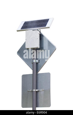 road sign with solar panel energy, isolated over white, path included Stock Photo