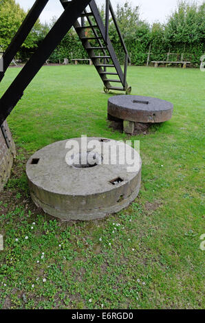 Millstone grind wheels at Wilton Windmill near Hungerford UK Stock Photo