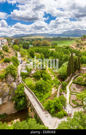 Puente Romano (Roman Bridge, also known as the Puente San Miguel) over Guadal, Ronda, Malaga province, Andalusia, Spain, Europe. Stock Photo