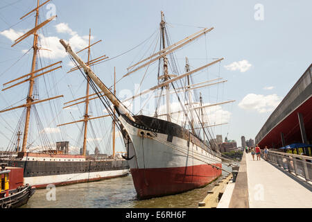 The Wavertree tall ship moored at pier 17, South Street Seaport, Manhattan, New York City, New York, USA Stock Photo