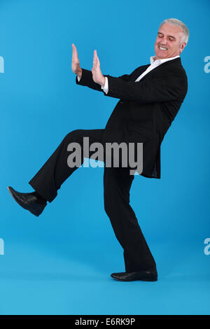 Man pushing empty copyspace Stock Photo