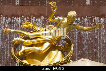 Prometheus statue, Rockefeller Center Plaza, Manhattan, New York City, New York, USA Stock Photo