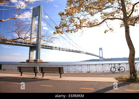 The Verrazano-Narrows Bridge , The largest and longest bridge in New York City Stock Photo