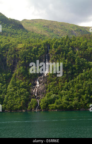 waterfalls northern Norwegian fjords. Stock Photo