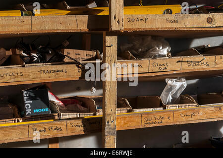 electricians van,electrician, home, wire, wiring, electricity, light, hand, work, job, closeup, technician, electric, tool, powe Stock Photo