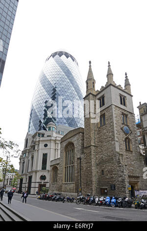 Church & the Gherkin, London, England. Stock Photo