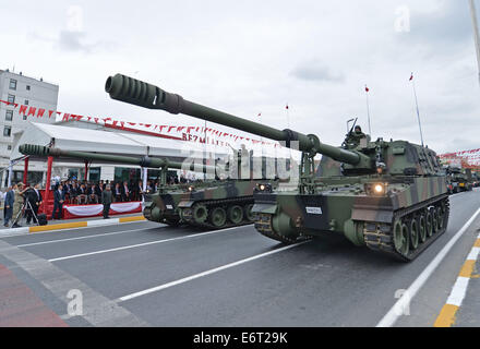 Istanbul, Turkey. 30th Aug, 2014. A military parade is held to mark the 92nd anniversary of the Victory Day in Istanbul, Turkey, Aug. 30, 2014. Turkey commemorated the anniversary of the day in 1922 that marked the end of Turkey's independence war with a victory over Greek occupation troops in Anatolia. Credit:  Lu Zhe/Xinhua/Alamy Live News Stock Photo