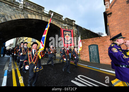 Derry, Londonderry, Northern Ireland - 30 August 2014. Royal Black Institution parade. Members from 34 preceptories, accompanied by 33 bands, participate in the Royal Black Institution parade through Derry city centre. Credit: George Sweeney/Alamy Live News Stock Photo