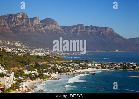 The beaches of Clifton and Camps Bay and the Twelve Apostles in Cape Town, South Africa Stock Photo