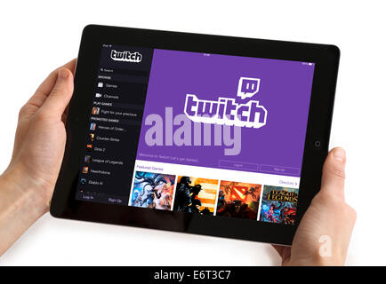 The video streaming gaming app Twitch, viewed on an Apple ipad Stock Photo