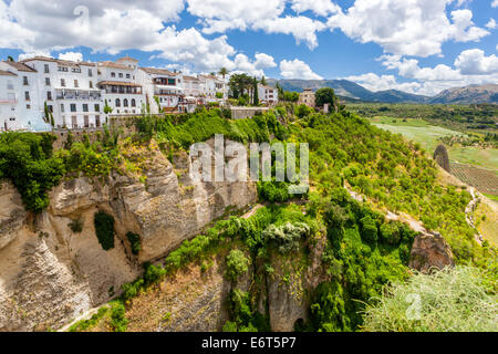 Houses on Edge of El Tajo gorge, Ronda, Malaga province, Andalusia, Spain, Europe. Stock Photo