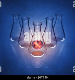 Two-cell embryo in laboratory flask on blue background , Human fertilization  , detailed illustration Stock Photo