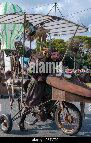 Nice, France, Char Parading in Street, during Traditional Spring Carnival parade Stock Photo