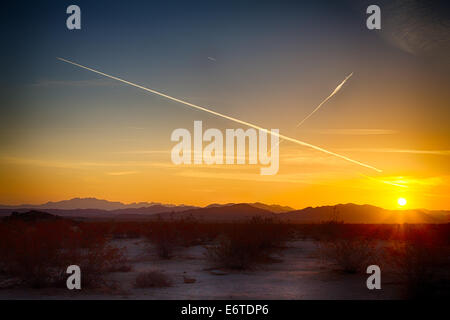 Sunrise over the Mojave Desert in Joshua Tree National Park, California. Stock Photo