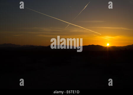 Sunrise over the Mojave Desert in Joshua Tree National Park, California. Stock Photo