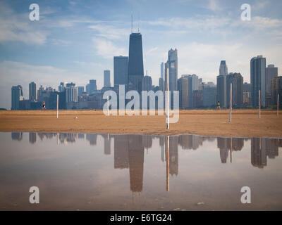 A view of the John Hancock Building and the Chicago skyline as seen from North Avenue Beach.  Chicago, Illinois. Stock Photo