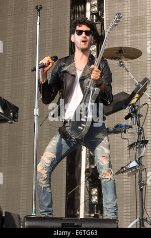 Philadelphia, Pennsylvania, USA. 30th Aug, 2014. Musician DAVID MACKLOVITCH (aka DAVE 1) of the band Chromeo performs live at Budweiser Made in America festival in downtown Philadelphia, Pennsylvania Credit:  Daniel DeSlover/ZUMA Wire/Alamy Live News Stock Photo