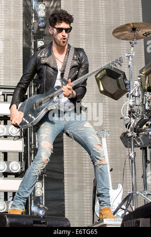 Philadelphia, Pennsylvania, USA. 30th Aug, 2014. Musician DAVID MACKLOVITCH (aka DAVE 1) of the band Chromeo performs live at Budweiser Made in America festival in downtown Philadelphia, Pennsylvania Credit:  Daniel DeSlover/ZUMA Wire/Alamy Live News Stock Photo