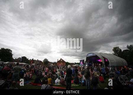Wallingford, Oxford, UK. 30th Aug, 2014. a view of the crowd and main stage at bunkfest a free thee day music festival. Credit:  stuart emmerson/Alamy Live News Stock Photo